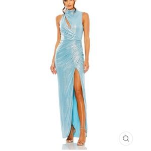 NWOT Ieena for Mac Duggal metallic ruched gown